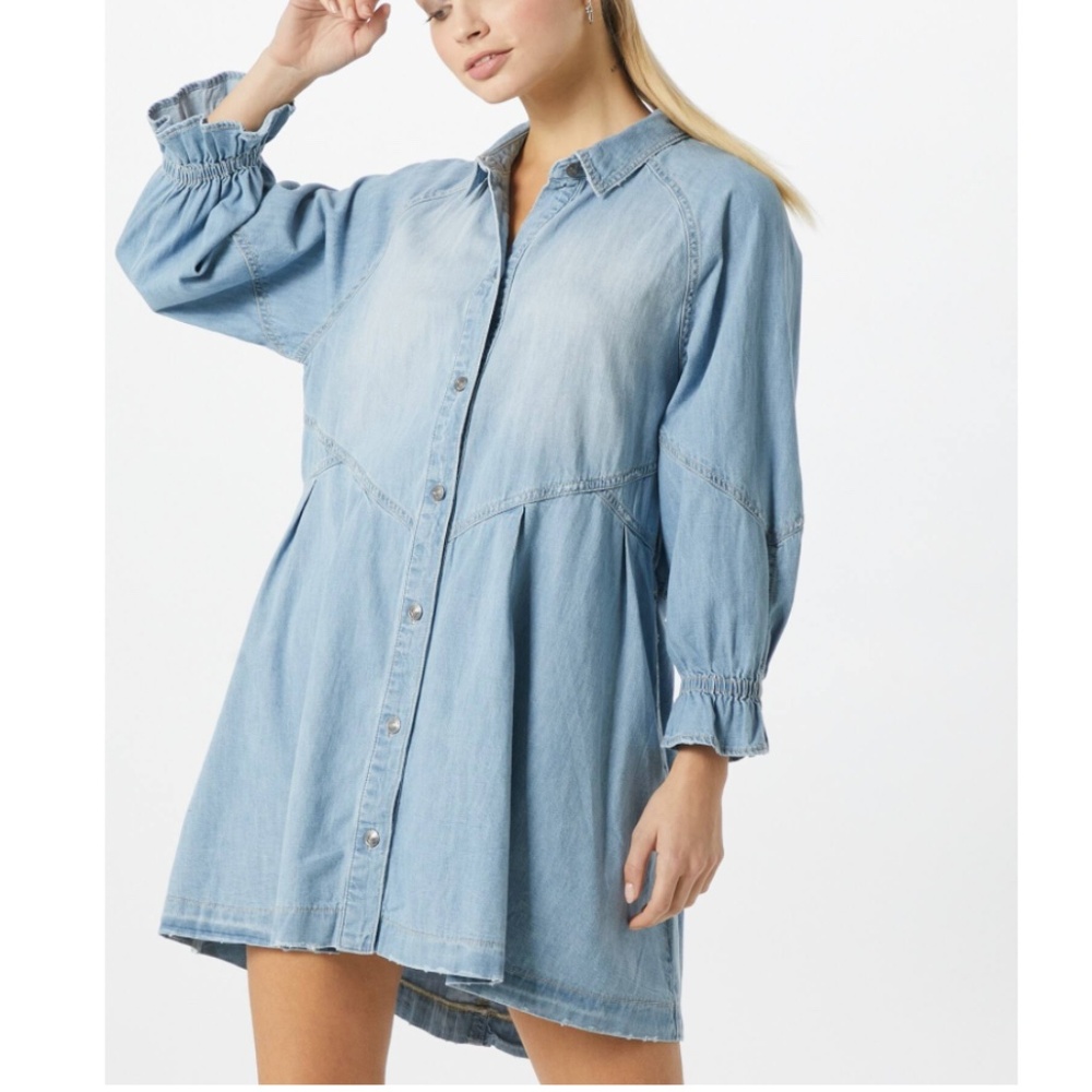 Free People * We The Free Hannah Denim Mini Dress with Pockets * Size XL * NWT! - Picture 2 of 16